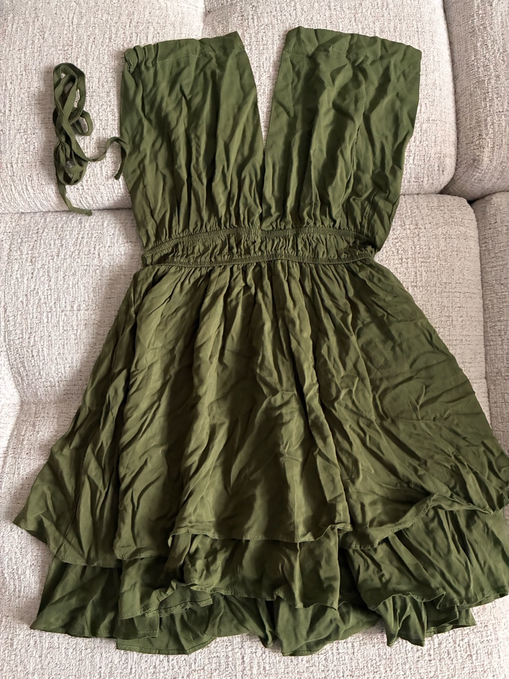 Olive Green Gathered Waist Sundress
